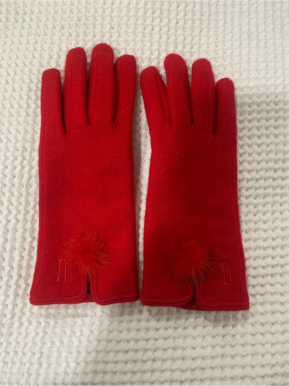 Bright red wool gloves with Pom Pom